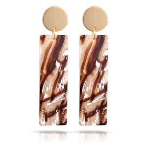 Light Rectangular Brown Earrings, 18K Gold Plating